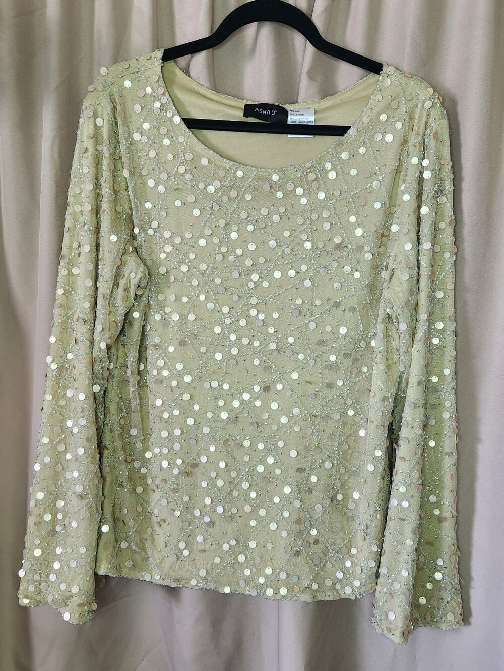 Ashro Champagne Gold Sequin Beaded 2-Piece Skirt Set Dress Size 16